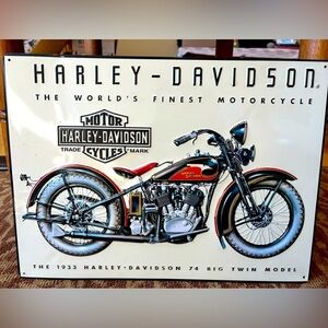 Harley Davidson Motorcycles 1933 74 Big Twin Tin Sign 17” x 12.5